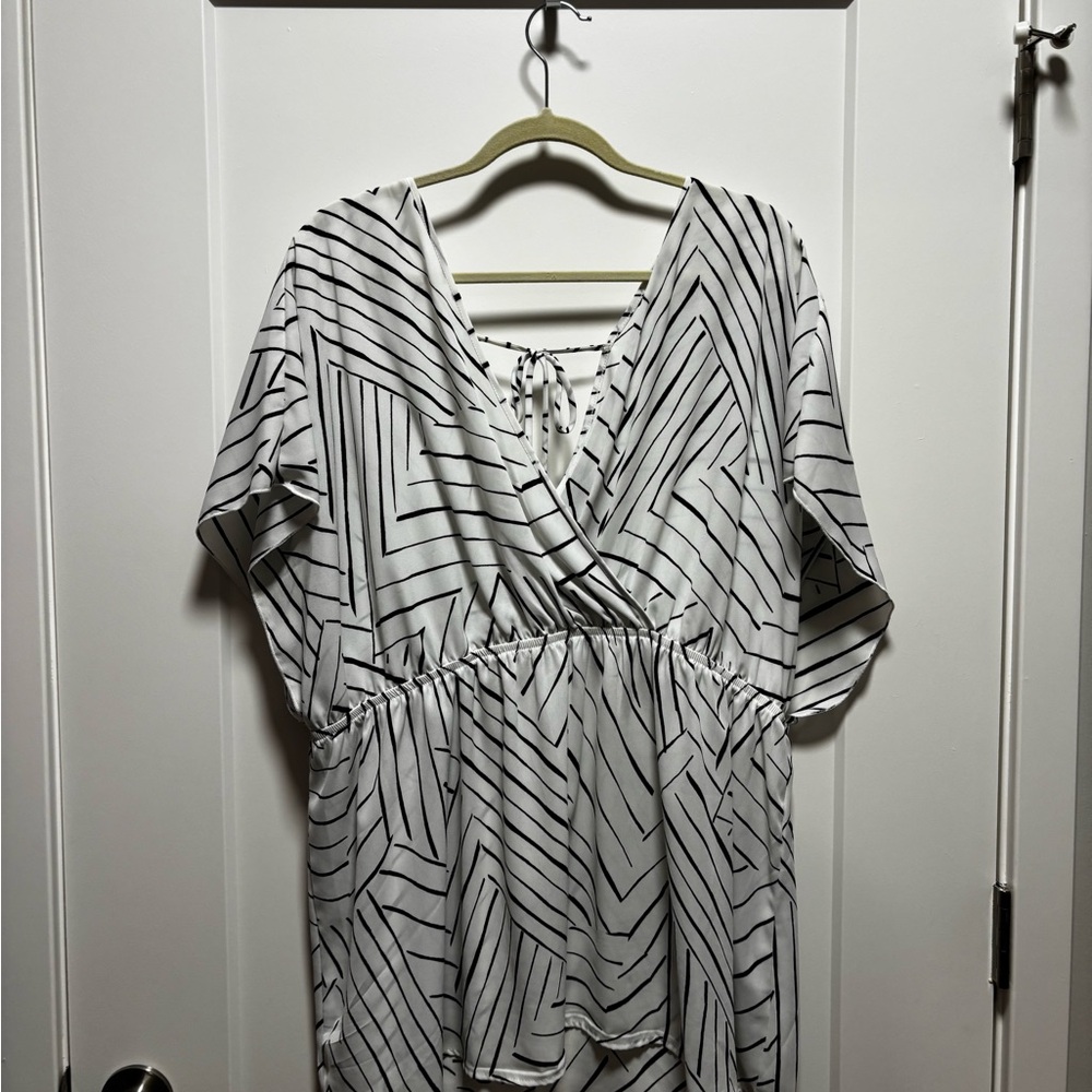 torrid White and Black Stripe V-Neck Tunic